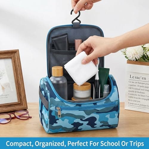 3-Piece Boys Wash Bag Set, Complete One Big Toiletry Bag Men and Two Small Wash Bags for Travel and Sports, with Handle and Zipper for School, Gym or Holidays — view 5