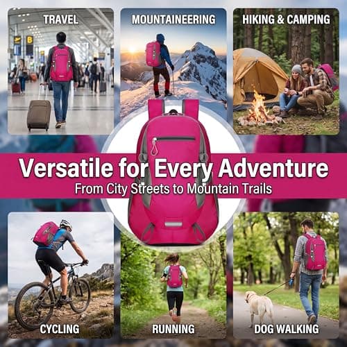 ROSSRORE 40L Hiking Backpack, Lightweight Water Resistant Travel Backpack with Rain Cover, Breathable Multi-Compartment Rucksack for Men Women Outdoor Camping Trekking Cycling 0.93 lb RED — view 5