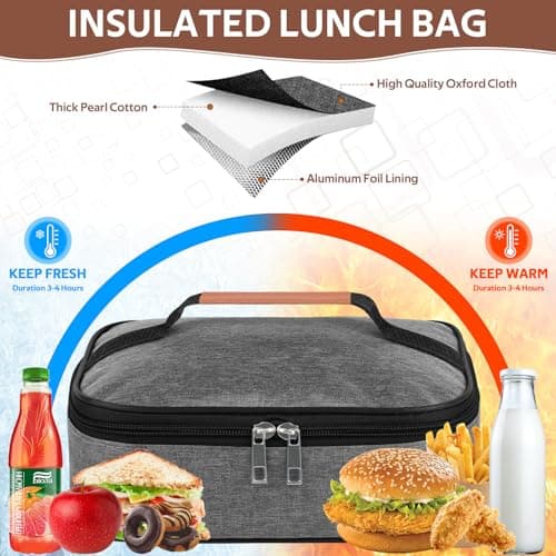 lohey Insulated Lunch Bag for Men Women Kids, Small Lunch Box Adults Cool Bag with Handle, Portable Thermal Cooler Box Bag for Work, School, Picnic Outdoor (Gray) — view 3