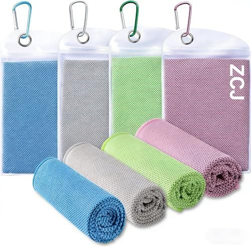 Cooling Towel 4 Pack (40"x12") – Ice Towel for Neck, Soft Breathable Chilly Towel, Microfiber Cooling Neck Wraps for Yoga Sport Running Gym Camping Fitness, Instant Cool Reusable with Carabiner Clip