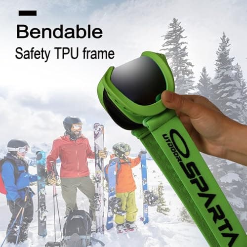 OUTDOORSPARTA Kids Ski Goggles (5. Green Frame, Full Lens Mirrored Green) — view 6