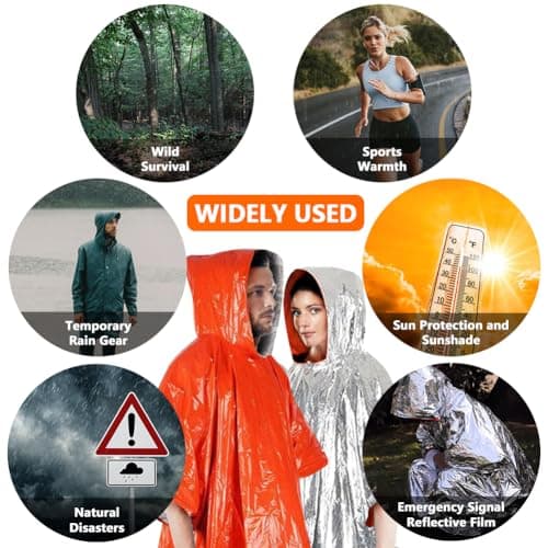 flintronic Emergency Survival Rain Poncho, 4 Pack Thermal Emergency Raincoat Poncho, Emergencys Insulation Blanket for Heat Retention and Rain, Reversible Foil Blanket for Emergencys Or First Aid — view 6