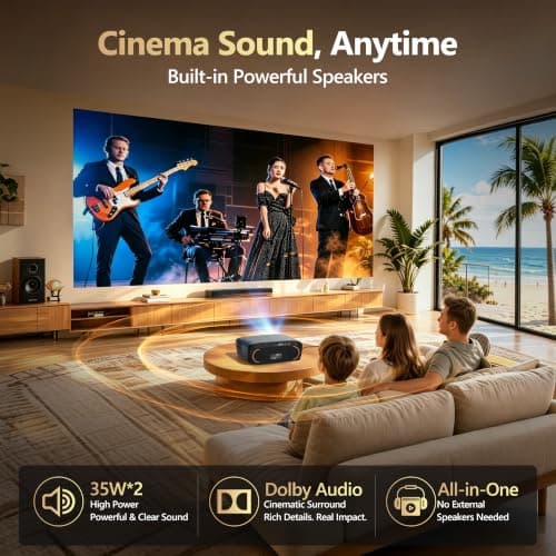 2550 ANSI Daylight Projector, GTV, Ultra HD 4K Projector for Outdoor Party Night, 70W DoIby Audio, ToF Auto Focus, Shorter Throw, NFC/Voice Control, HDMI ARC, WiFi 6 & Bluetooth 5.4, Home Cinema — view 4