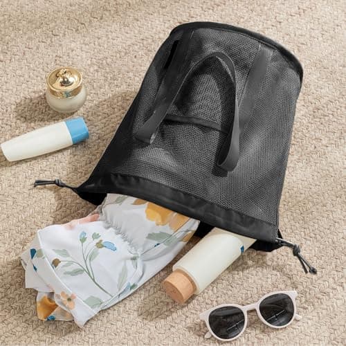 Pxcewdcx Mesh Shower Bag | Drawstring Bucket Shape Organizer Totes - Portable Waterproof Basket Organizers for Gym Toiletry Travel Pool Beach Camping Summer Swim Bath Vacation — view 3