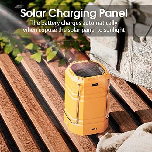LED Camping Lantern for Emergency, Ultra Bright Outdoor Solar Flashlight with 35 Hours Play Time, Hand Crank Collapsible LED Tent Light, Portable USB Charger Yellow — view 6