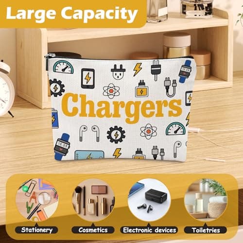 Chargers Travel Organiser Bag Make Up Bags for Men Women Waterproof Linen Bag Organiser Multifunctional Travel Accessories for Cables & Chargers Double-Sided Print Makeup Storage Bag for Home — view 4