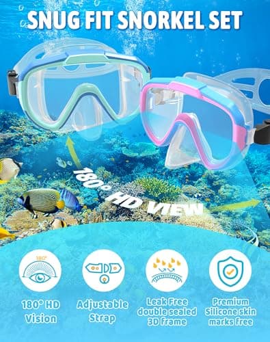 Lealinga Snorkel Set Adult Kid Panoramic View Snorkel Mask with Travel Bag — view 3