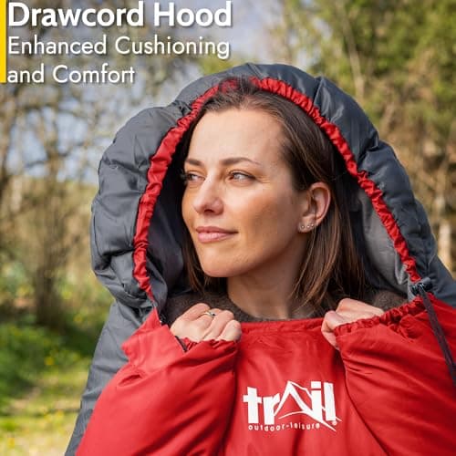 Trail Alpine 400 Sleeping Bag with Hood, 4 Season, Single Adult, Red — view 4
