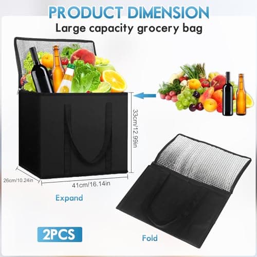 KufaerBeam 35L Insulated Collapsible Cooler Food Delivery Bag, Heavy Duty Cooler Bags for Frozen Food Delivery, Insulated Shopping Bags,Cooling Foods Bag for Camping BBQ Shopping Fishing Family — view 2