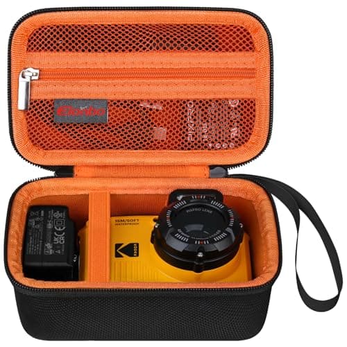 Elonbo Carrying Case for Kodak PIXPRO WPZ2 Rugged Waterproof Digital Camera, Shockproof WiFi 4K Video Digital Camera Storage Cover Bag, Mesh Pocket fits Battery Charger Memory Card. Black+Orang