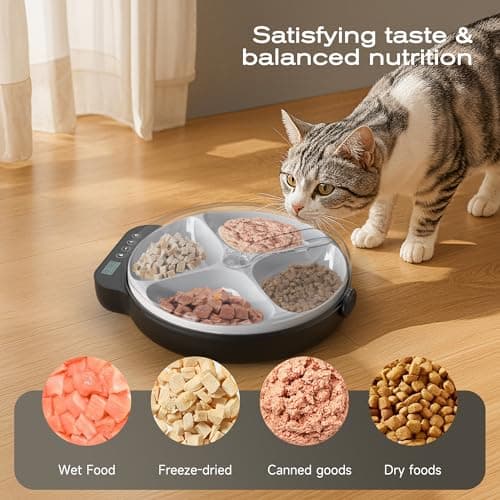 Automatic Cat Feeder Wet Food: Cordless Cat Food Dispenser with Timer - Pet Feeder with Ice Pack for Wet & Dry Food Refrigerated - Auto Wireless Small Dog Feeder Battery Power - Supply 4 Meals per Day — view 3