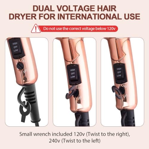 LURA Travel Hair Dryer Dual Voltage with Folding Handle,Rose Gold — view 5