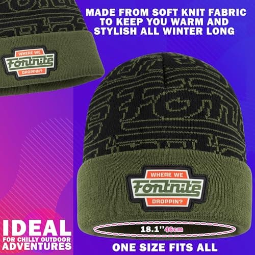 Fortnite Beanie Hat for Boys & Teens, Warm Knitted Winter Hat, Winter Accessories for School Travel Days Out, Gifts for Gamers (6-14 Years, Khaki) — view 6