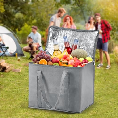 Cooler Bag, Lunch Bag, 30L Picnic Bag Cool Bag with 15Pcs Plastic Food Storage, Freezer Bags for Camping BBQ Travel Family and Outdoor Activities (Grey) — view 6