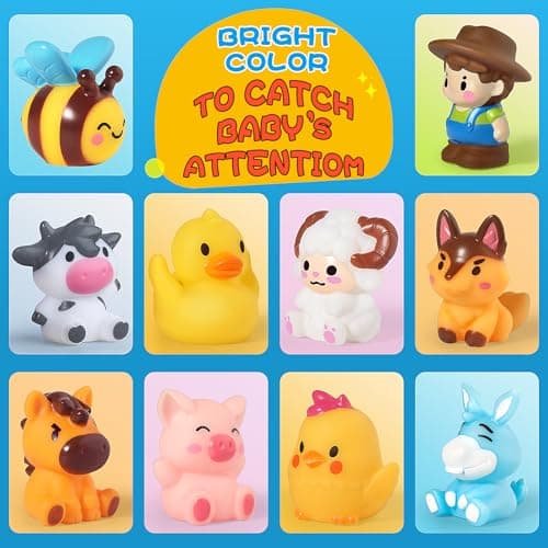 Oriate Farm Animals Finger Puppets, Baby Finger Puppet Bath Toys, 10PCS Toddler Farming Animal Travel Toys, Puppet Show Stage Storage Bags incl. Baby Party Bag Fillers Pool Water Toy, 12m+ Easter — view 3