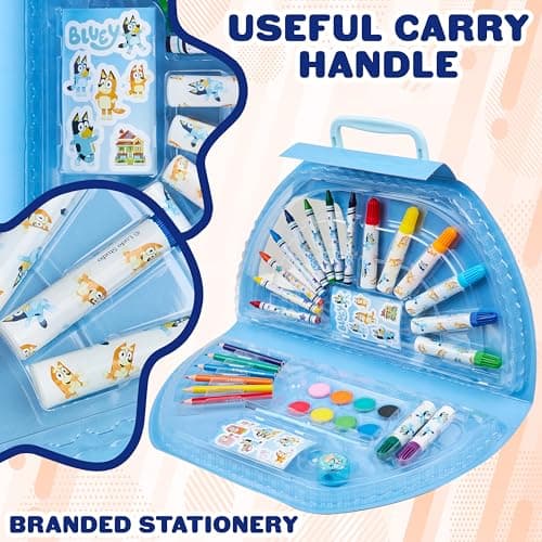 Bluey Art Set for Kids Colouring Pencils Paints Felt Tip Pens Crayons Stationery Crafts Girls Boys Art Supplies Preschool Travel 40 Plus Pcs Gift Set (Blue Halfmoon Case) — view 4