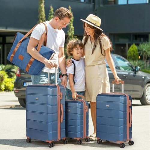 Tavoxda Suitcase Sets 5 Piece, Hard Shell Lightweight ABS Trolley Travel Luggage Set Spinner Wheels & TSA Lock with Travel Duffel Bag and Toiletry Bag -20”+24”+28”, Blue — view 2