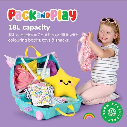 Trunki Children’s Ride-On Suitcase and Kid's Hand Luggage | Unicorn Gifts for 3-4 Year Old Girls : Una Unicorn (Teal) — view 5