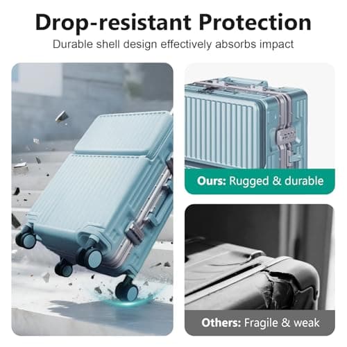 AIWEINY Suitcase Carry-on Luggage Spring-Summer Travel Airline Approved with TSA Lock 360° Wheel PC Hard Shell and Aluminum Frame Pressure-Resistant (Upgraded Blue 20) — view 3