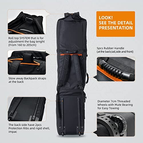 XCMAN Padded Snowboard Bag with Wheels, Extendable Roller Ski Bag for Air Traveling Adjustable Length - Extra Long/Wide/Deep,Waterproof - with Protection Ribs — view 4