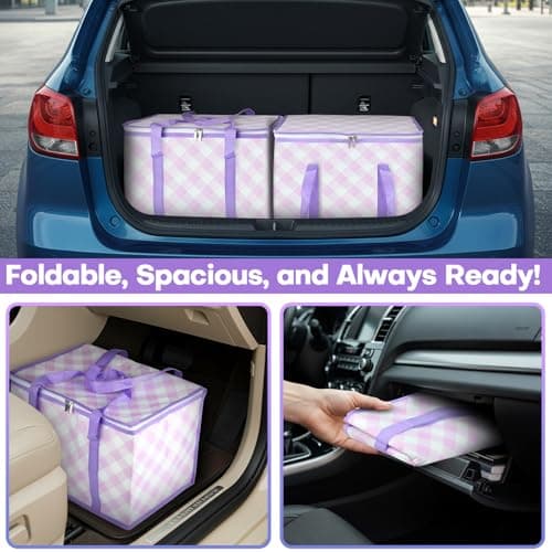 Beautyshow Cool Bag, 40L Large Insulated Bag, Reusable Grocery Shopping Bags with Classic Gingham Design, Foldable Thermal Food Delivery Bags Soft Cooler for Picnic, BBQ, Camping, Beach, Travel, Auto — view 5