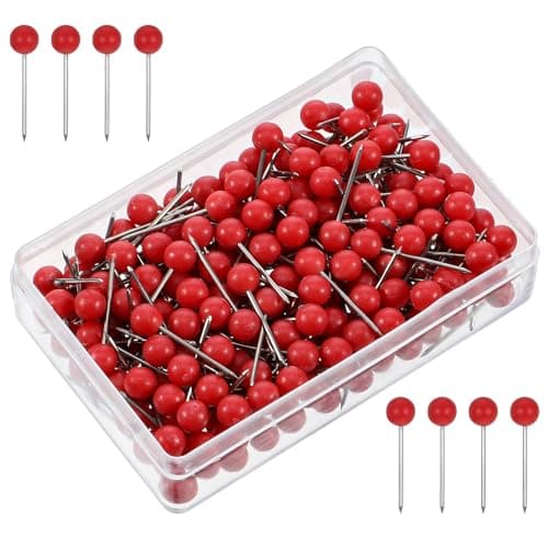 200 PCS Red Push Pins, Small Round Head Map Pins for Travel Map, 1/8 Inch Red Thumb Tacks for Map, Cork Board, Bulletin Board, Wall