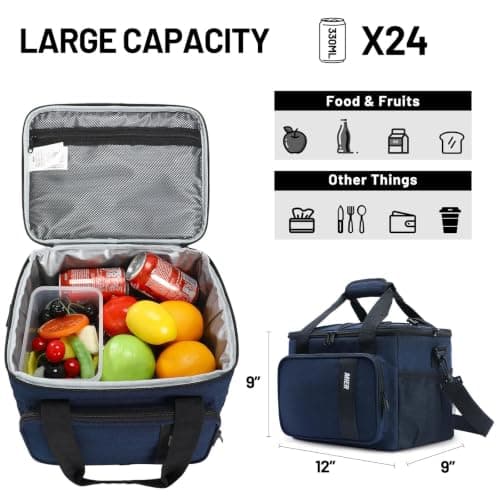MIER Large Lunch Bag with Shoulder Strap & Multiple Pockets, 15L, Navy Blue — view 6