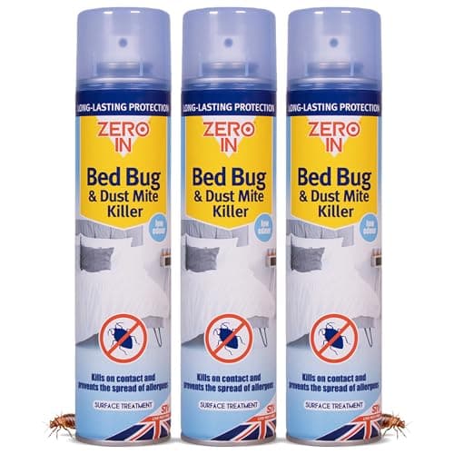 Zero In Bed Bug & Dust Mite Killer – Bed Bug Spray for Mattress, Bed Frames & Furnishings - Fast-Acting Aerosol Surface Treatment for Immediate Results - Prevents Allergies - 300ml Multi Packs X3