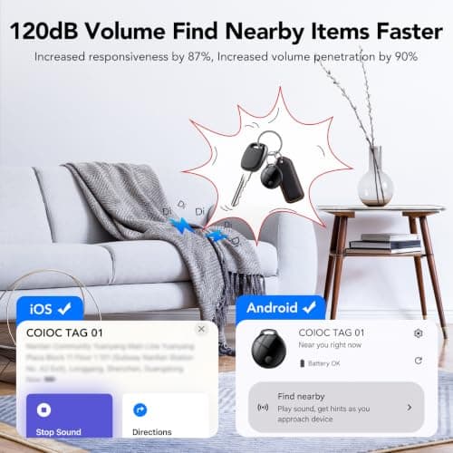 Air Tracker Tag 4-Pack: Tracker Item Finder For Google Find Hub or Apple Find My APP, 120dB Alarm Volume, Replaceable Battery, IP68, For Locate Keys, Luggage, Handbags, Wallets, Includes Lanyard. — view 3