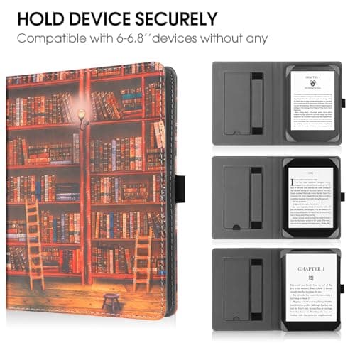 HGWALP Universal Case for 6" eReaders, Folio Leather Stand Cover with Handstrap Compatible with All 6 inch Kindle Paperwhite/Kobo/Tolino/Pocketook/Sony E-Book Reader-Library — view 2