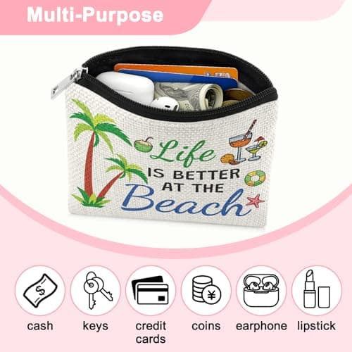 Beach Themed Coin Purse for Women Summer Beach Coin Wallet Pouch for Friend Girl Trip Vacation Gifts Friendship Gifts for Sister Daughter Travel Graduation Presents Birthday Christmas Wallet Purses — view 4