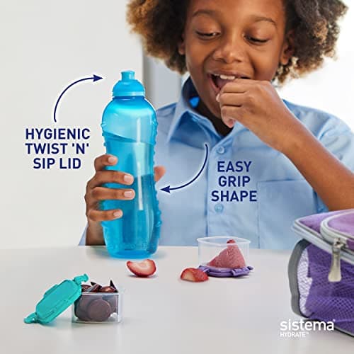 Sistema Squeeze Twist 'n' Sip Sports Water Bottles | 460 ml | Leakproof Kids Water Bottles | BPA-Free | Blue | 4 Count — view 3