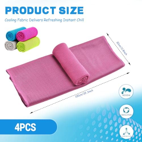XQMMGO 4 Pack Cooling Towels for Neck and Face, 100x30cm Instant Ice Cold Microfibre Gym Towel for Sports, Workout, Cycling, Holiday Travel & Hot Flushes, Quick Dry Sweat Towel — view 2