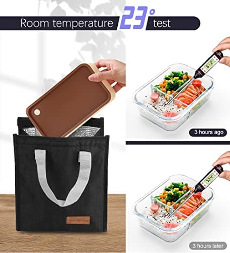 lmytdo Lunch Bags for Women Men, Portable Insulated Lunch Bag Water-Resistant Leak-Proof Lunch Box Tote Bag for Kids Girls Boys Adults, Thermal Cooler Bag for Work School Picnic Travel (Black) — view 6