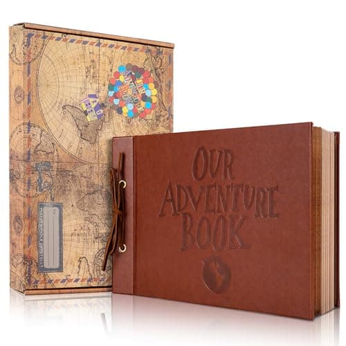 Our Adventure Book Scrapbook Photo Album, 11.9 * 7.6 inch 80 Pages, 3D Embossed Words Leather Hard Cover Travel Scrapbook for Anniversary, Wedding, Christmases etc