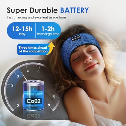 ZUMUSEN Sleep Headphones Bluetooth 5.4 Headband, Wireless Sleeping Headphones with Ultra-Thin HD Stereo Speakers for Side Sleepers, Soft & Sweat Resistant Sport Headband for Yoga Travel Workout — view 6