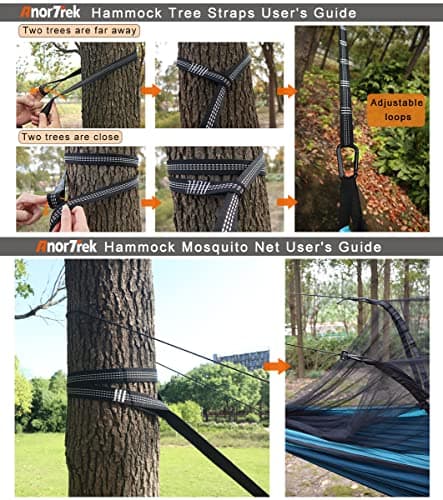 AnorTrek Camping Hammock with Mosquito Net, Double & Single Lightweight Portable Hammocks with Tree Straps, Parachute Hammock for Camping, Backpacking, Traveling & Hiking — view 5