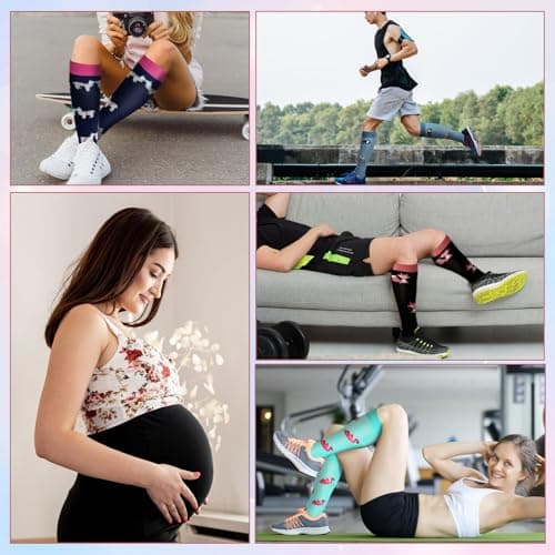 Compression Socks for Women & Men 6 Pairs 20-30 mmHg Travel Flight Socks — view 6