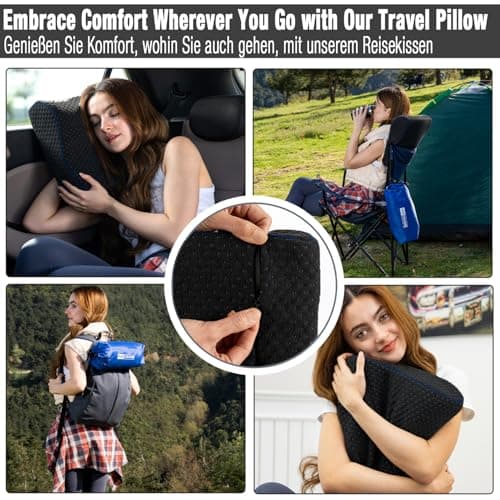 Marcolumb Travel & Camping Comfortable Memory Foam Pillow – Easy to Carry Portable Bag – Temperature Regulating Pillow Case - Perfect for Travelling (Black Contour) — view 2