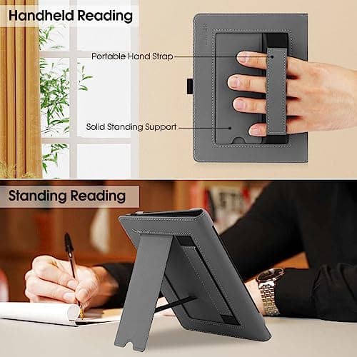 HGWALP Universal Stand Case for 6/6.8/7 inch paperwhite, PU Leather Stand Cover with Handstrap Compatible with All 6" 6.8" 7" Kindle Paperwhite/Colorsoft/Kobo/Pocketook/Sony eReaders-Black — view 3
