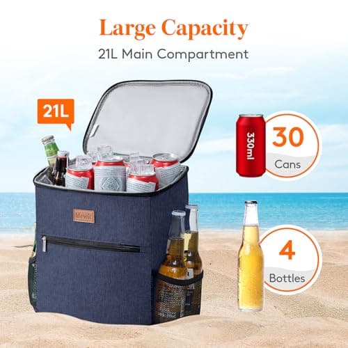 Lifewit 21L 30-Can Soft Cooler Backpack Bag with Hard Liner, Large Insulated Picnic Lunch Box Soft-Sided for Camping/BBQ/Family Outdoor Activities, Dark Blue — view 2