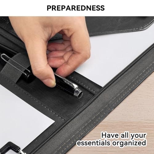 GUYUCOM Leather Zipper Conference Folder, A4, Travel Document Folder, Portfolio Travel Wallets, Black — view 5