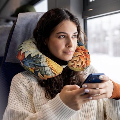 BOAITENYU Oil On Canvas Sunflower Memory Foam Travel Pillow Soft Comfort U-Shaped Neck Pillow Snug Fit Cushion for Travel Wearing — view 6