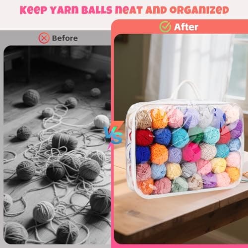 Coopay 3pcs Clear Yarn Storage Organiser, Wool Storage Bag, White — view 4