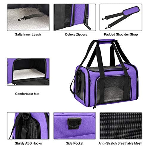 Qlfyuu Portable Pet Carrier - Soft Sided, Foldable, Airline Approved for Cats, Dogs, Bunnies & Puppies up to 15lbs (Purple, Large) — view 4