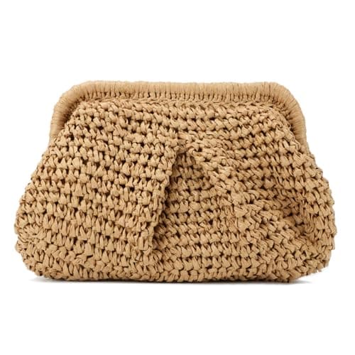 Emprier - Women's Straw Handbag, Cloud Dough Ball Bag, Crossbody Straw Shoulder Bag, Woven Bag for Summer, Beach, Khaki, Talla única