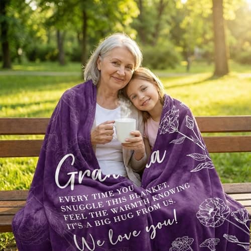twirush Gifts for Grandma, Gifts for Nan, 130 x 150cm Grandma Blanket, Flannel Nan Gifts from Grandchildren, Christmas Birthday Gift for Nan, Nanny, Nana, Purple — view 5