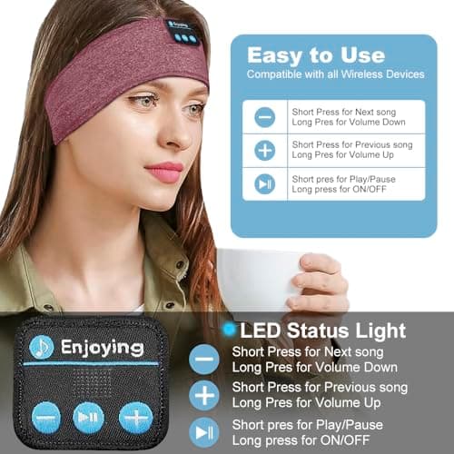 Sleep Mask Headphones Bluetooth Headband for Men & Women - Eye Mask for Travel, Nap, Meditation, Relaxation (Red) — view 4