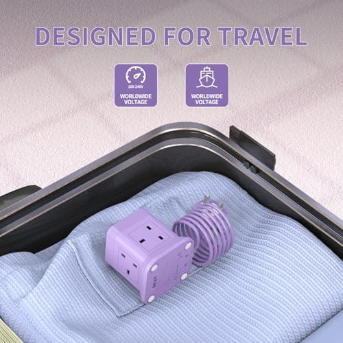 Extension Lead Cube with USB, BEVA 4 Way Power Strip with 3 USB Ports, Desktop Power Extension Socket with 1.5M Extension Cable Cords for Home Dorm Office Travel-Purple — view 4