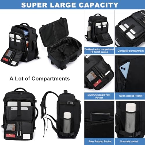 Cabin Bag 45x36x20 for Easyjet Underseat 30L Travel Hand Luggage Backpack Carry-ons Bag Hand Luggage Bag Travel Rucksack Cabin Size Cabin Luggage Bags Fit 15.6Inch Laptop with USB Charging Port-Black — view 3